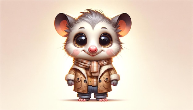 Cute Possum in Clothes CartoonStyle Portrait