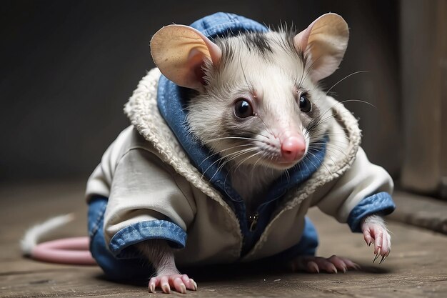 Photo cute possum wearing clothes