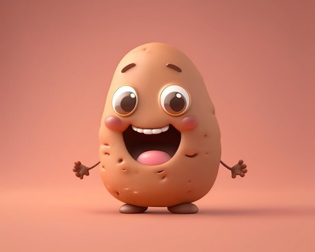 귀여운 감자 달콤한 미소 격리 3D 렌더링 스타일 AI 생성