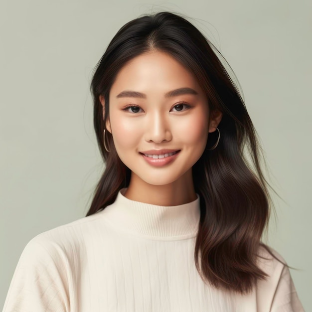 Cute and Pretty Asian Girl with Lovely Expression and Fashionable Hair Generated by AI