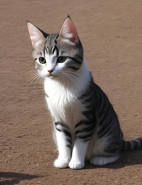 Foto un gatto carino che gioca nel terreno con una sensazione naturale.