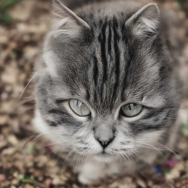 素敵な猫が地面で遊んでる 自然な感じで