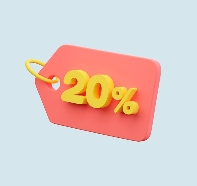 Cute price tag candy colors 20 percent off 3D icon