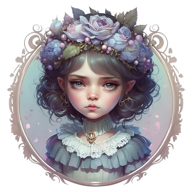 Милая принцесса с цветочной короной в акварельной иллюстрации