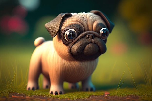 cute pug in 3d cartoon style design