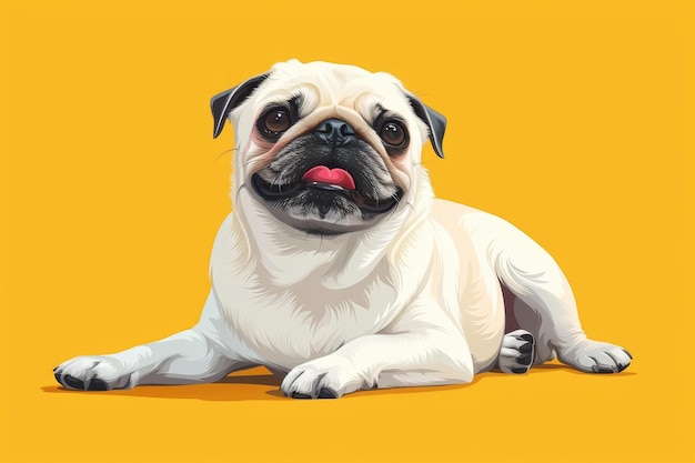 Cute pug dog cartoon vector illustration isolated on yellow background