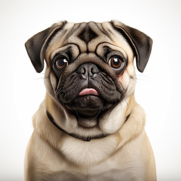 cute PUG in a very realistic white background