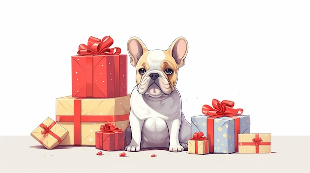 Cute pug with gifts