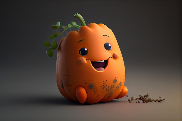 Cute pumpkin cartoon character smiling