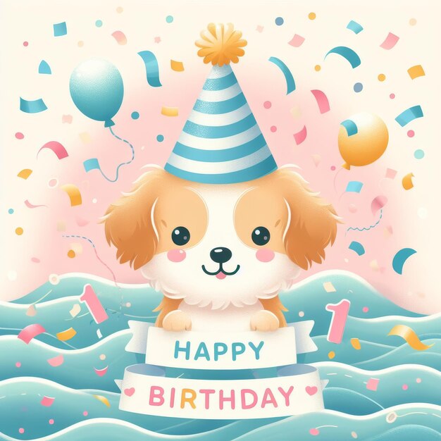 Photo cute puppy birthday celebration illustration