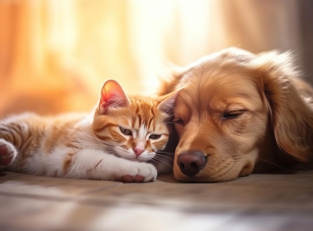 Cute Puppy and Cat Illustration AI GenerativexA