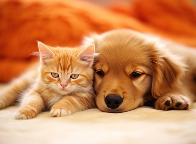 Cute Puppy and Cat Illustration AI GenerativexA