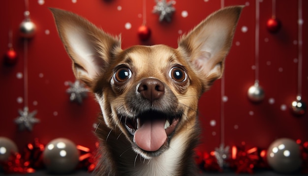 Foto il simpatico cucciolo festeggia l'inverno con un piccolo regalo sotto l'albero di natale generato dall'intelligenza artificiale