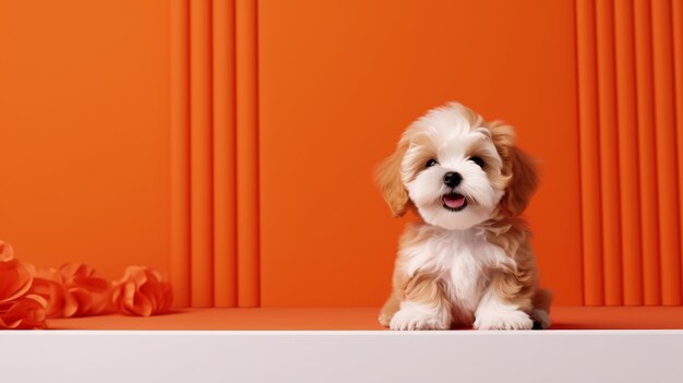 Cute puppy on colorful background adorable dog image with space for custom text