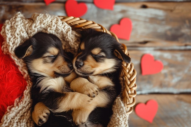 Милая влюбленная пара щенков в День святого Валентина Прагма