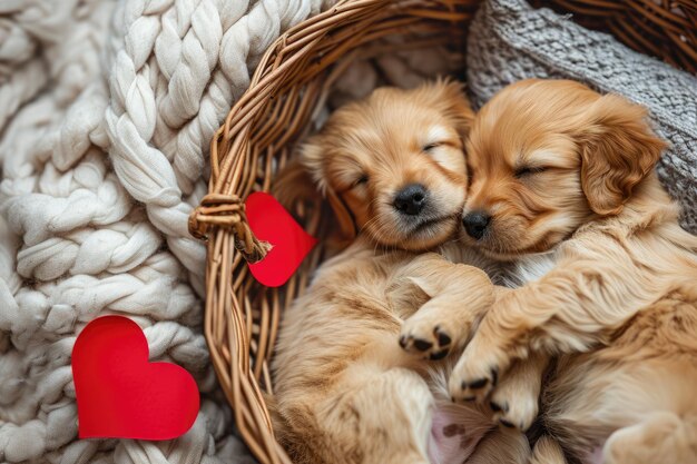 Cute puppy couple in love in valentines day pragma