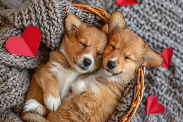 Cute puppy couple in love in valentines day Pragma