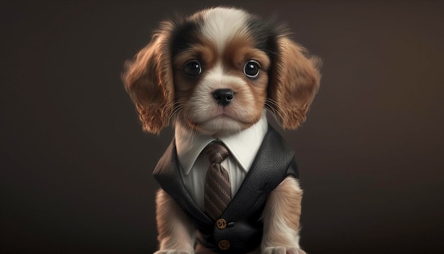 フォーマルなビジネス スーツを着たかわいい子犬ジェネレーティブ Ai