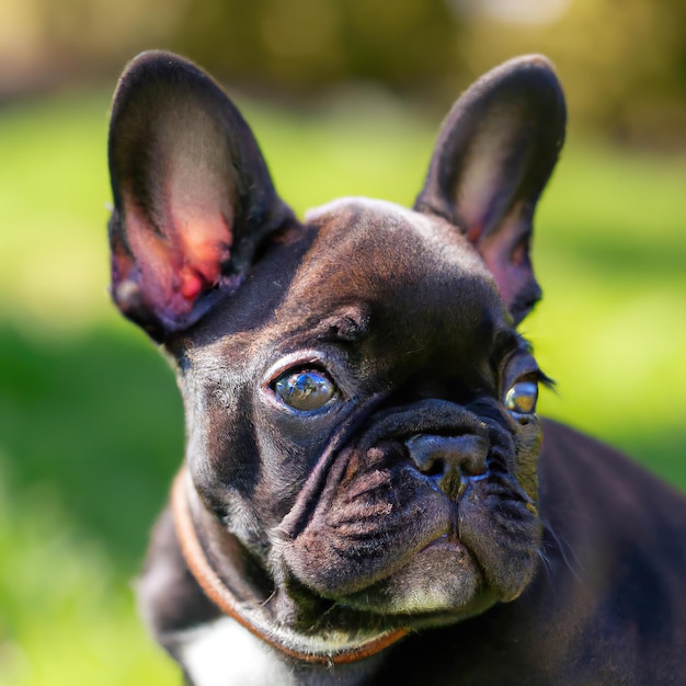 緑の草の背景のボケ味を持つかわいい子犬犬 プレミアム写真