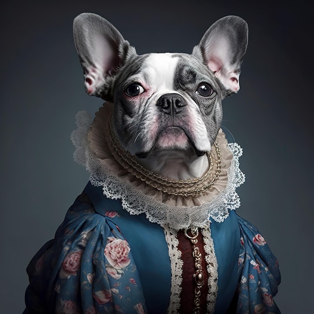 かわいい子犬ファッション犬。服のペットの肖像画