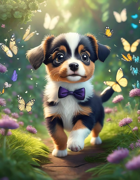 Cute puppy in forest