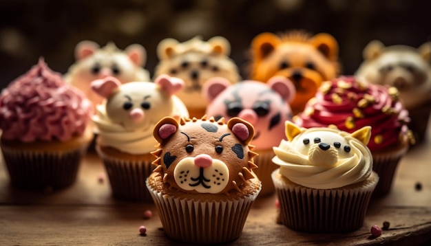 Cute puppy indulges in homemade cupcake with chocolate icing decoration generated by AI