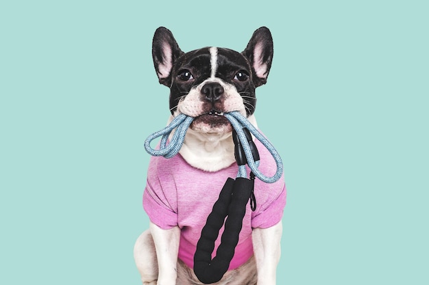 Cute puppy and leash Preparing for morning walk