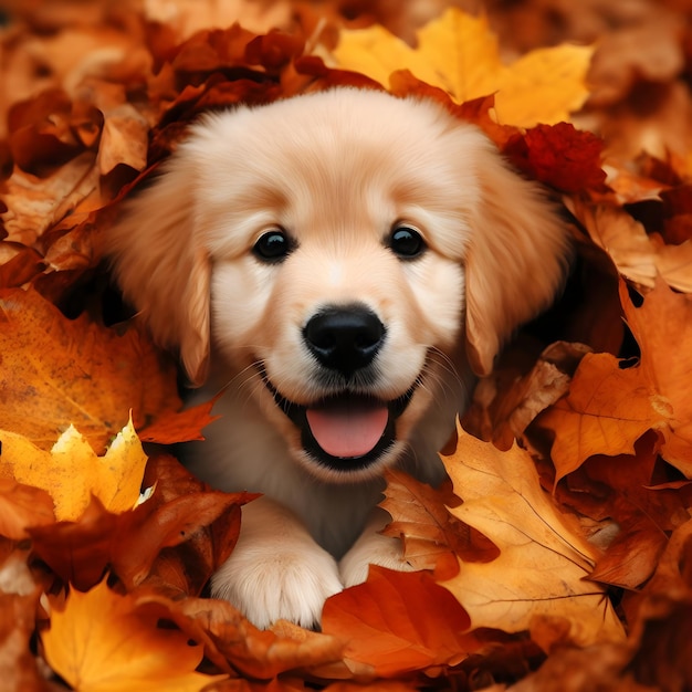 cute puppy in leaves