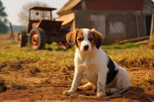 cute puppy in little farm puppy with funny look