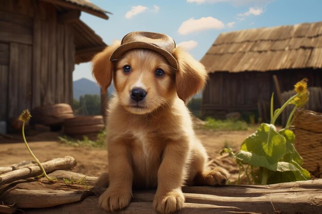 cute puppy in little farm puppy with funny look