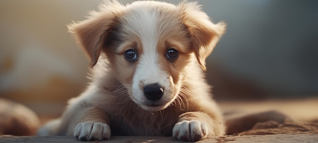 A cute puppy making a puzzled puzzled suspicious face puppy sitting absentminded Generative Ai