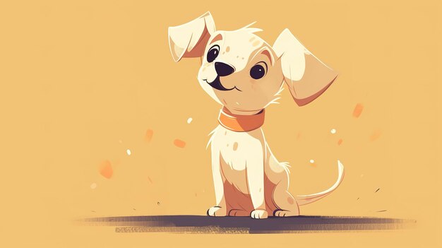 Photo cute puppy pet sitting on a yellow background banner with copy space illustration funny animal dog looking away