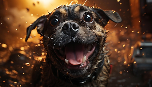 Cute puppy playing in the wet summer rain generated by AI