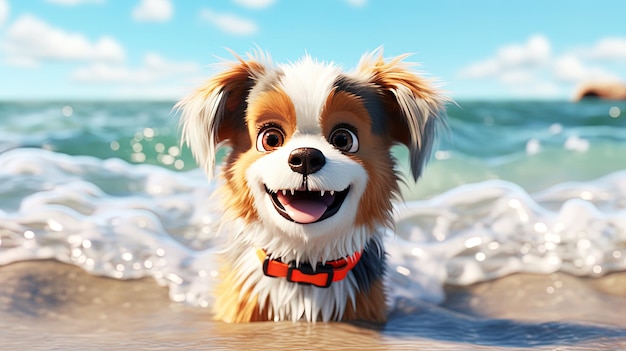 Cute puppy in the pool with water drops AI generative