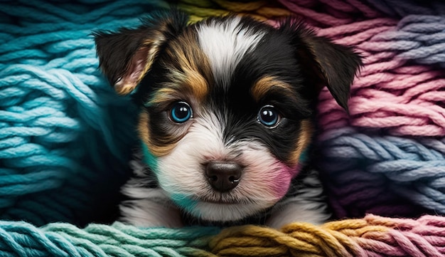 Cute puppy portrait Close up of fluffy Papillon looking curious generative AI