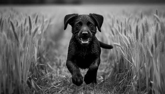 Cute puppy running in summer grass playful generated by ai