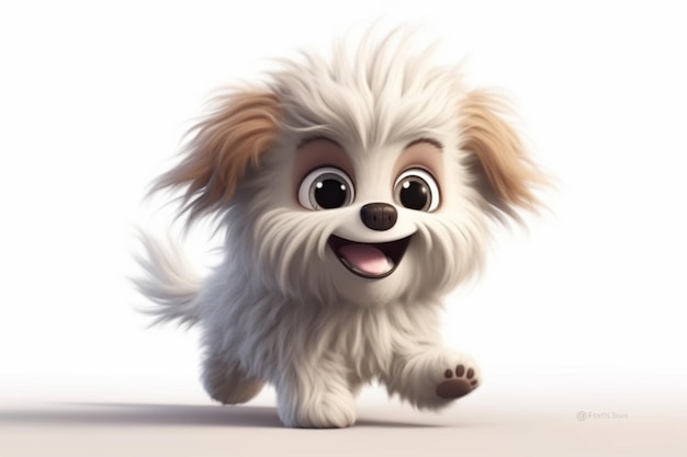 Cute puppy running with happy smiling expression