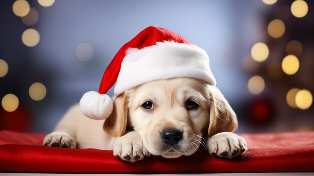 Photo cute puppy in santa claus hat