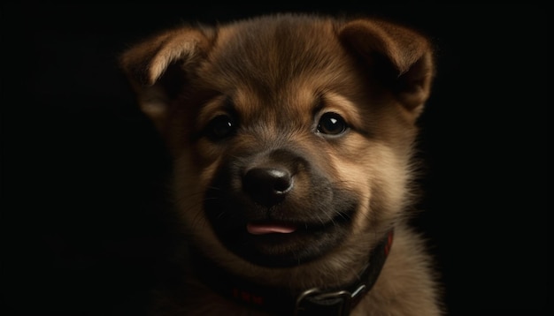 Cute puppy sitting looking at camera black background playful terrier generated by artificial intelligence