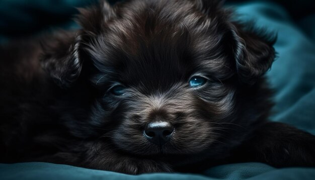 Cute puppy sitting looking at camera fluffy fur purebred dog generated by artificial intelligence