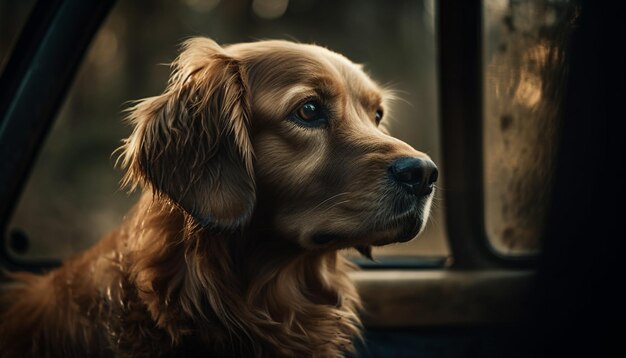 Cute puppy sitting outdoors looking at camera generated by AI