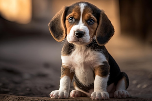 Cute puppy in a sitting position on the ground Generative AI