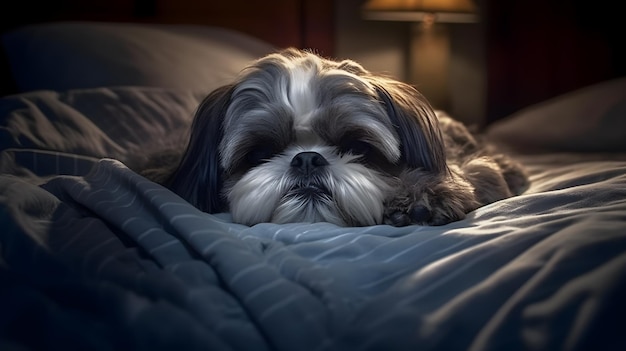 cute puppy sleeping on the bed
