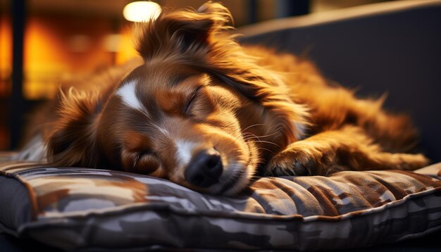 Cute puppy sleeping on a soft pillow indoors at home generated by artificial intelligence