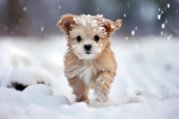 雪の中の可愛い子犬