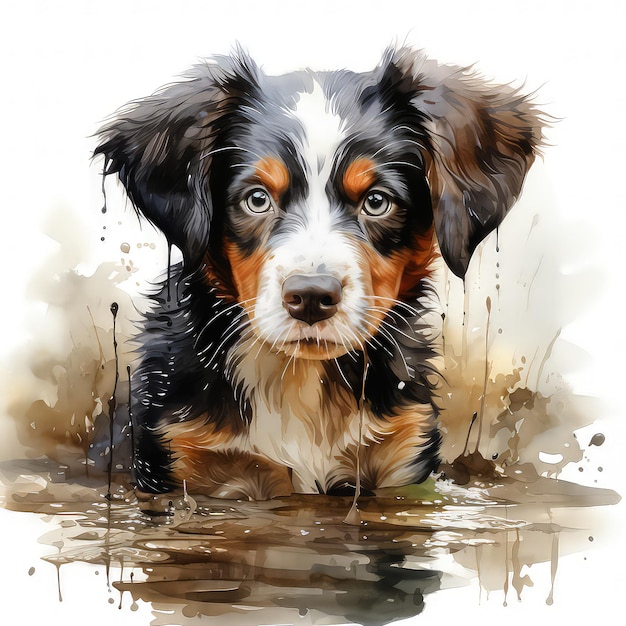 Cute Puppy Splashing in Puddles