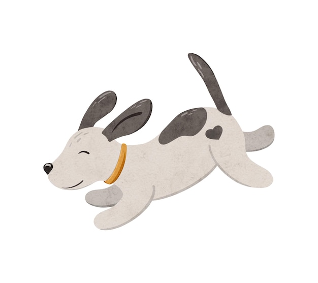 Cute puppy stabyhoun with an orange collar and a heart runs and jumps digital hand drawn