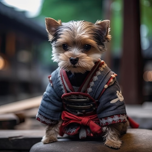 cute puppy wear kimono