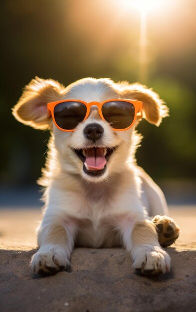 Foto cucciolo carino con occhiali giganti