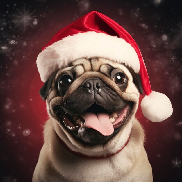 Photo cute puppy wearing santa's hat